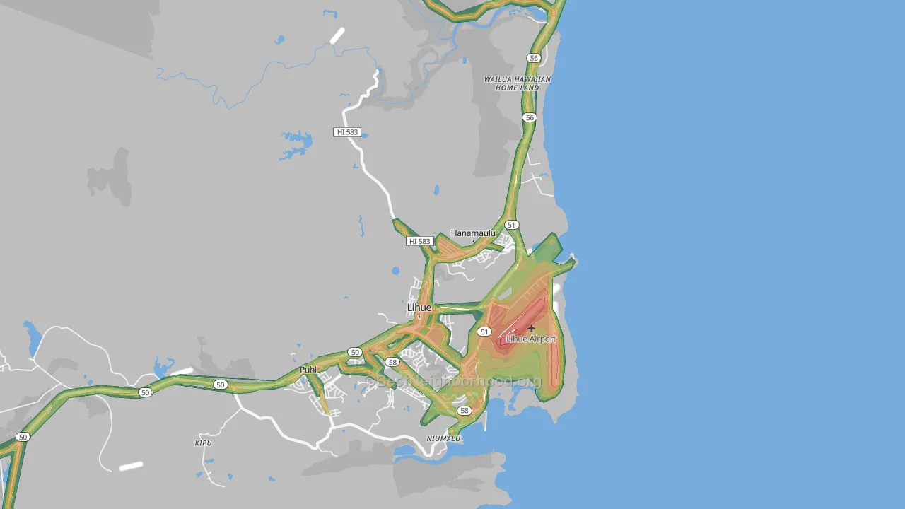 Hanamaulu, Lihue, HI Map of Noise Levels in Hanamaulu