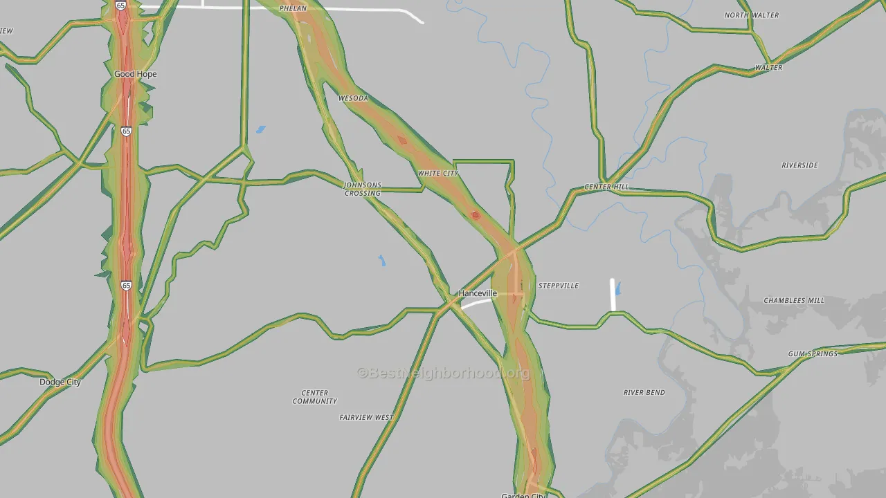Hanceville, AL Map of Noise Levels in Hanceville
