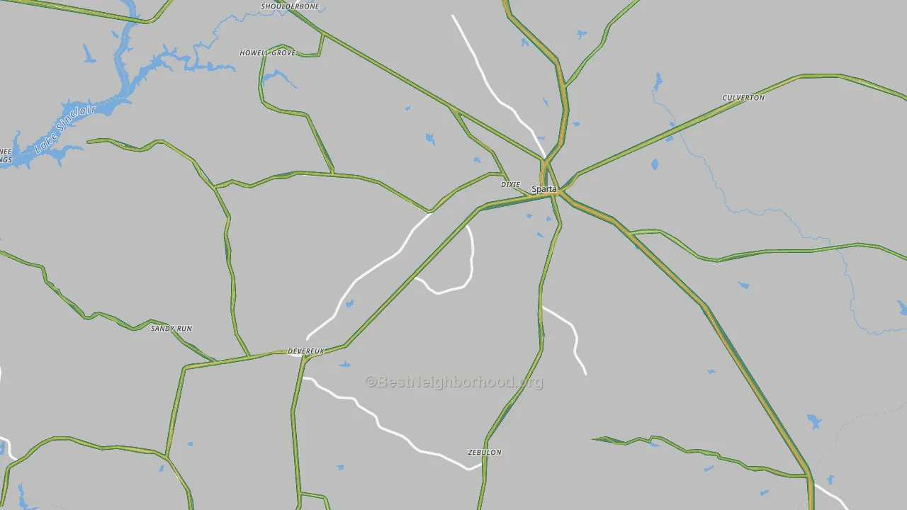 Hancock County, GA Map of Noise Levels in Hancock County