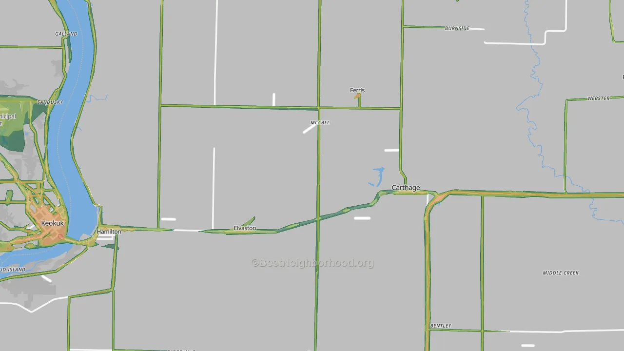 Hancock County, IL Map of Noise Levels in Hancock County