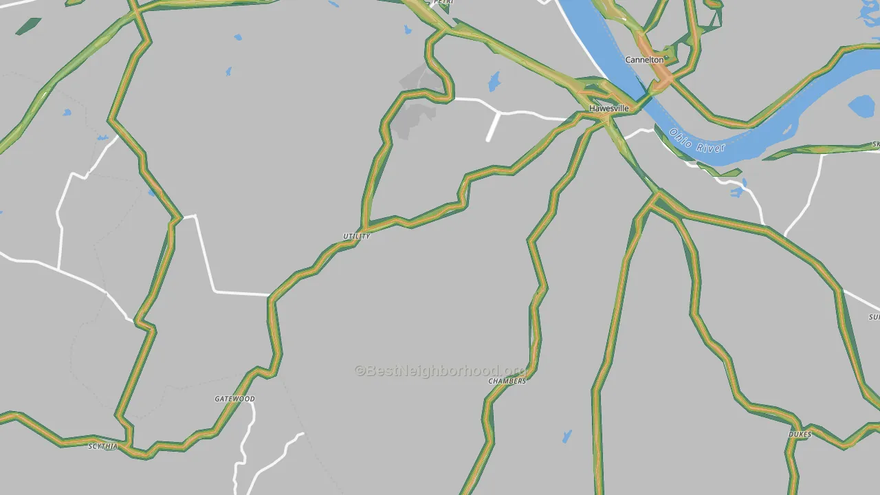 Hancock County, KY Map of Noise Levels in Hancock County