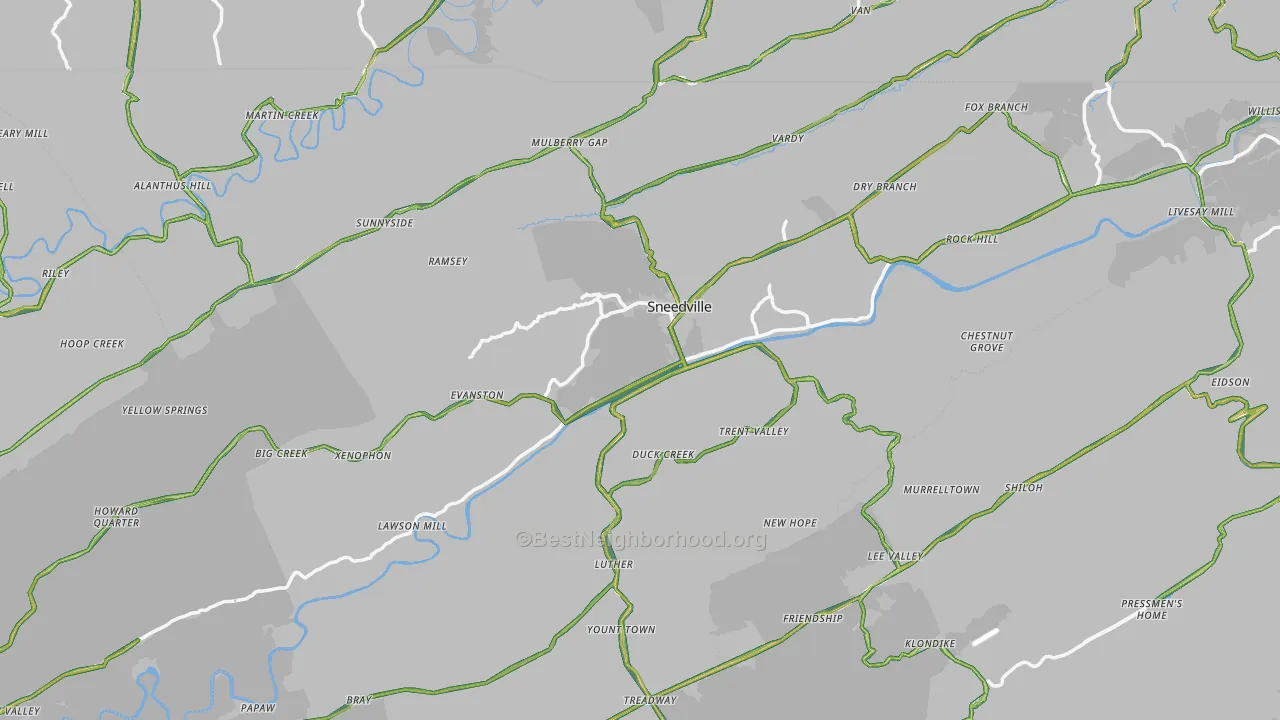 Hancock County, TN Map of Noise Levels in Hancock County