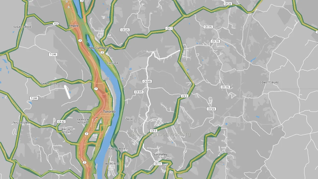 Hancock County, WV Map of Noise Levels in Hancock County