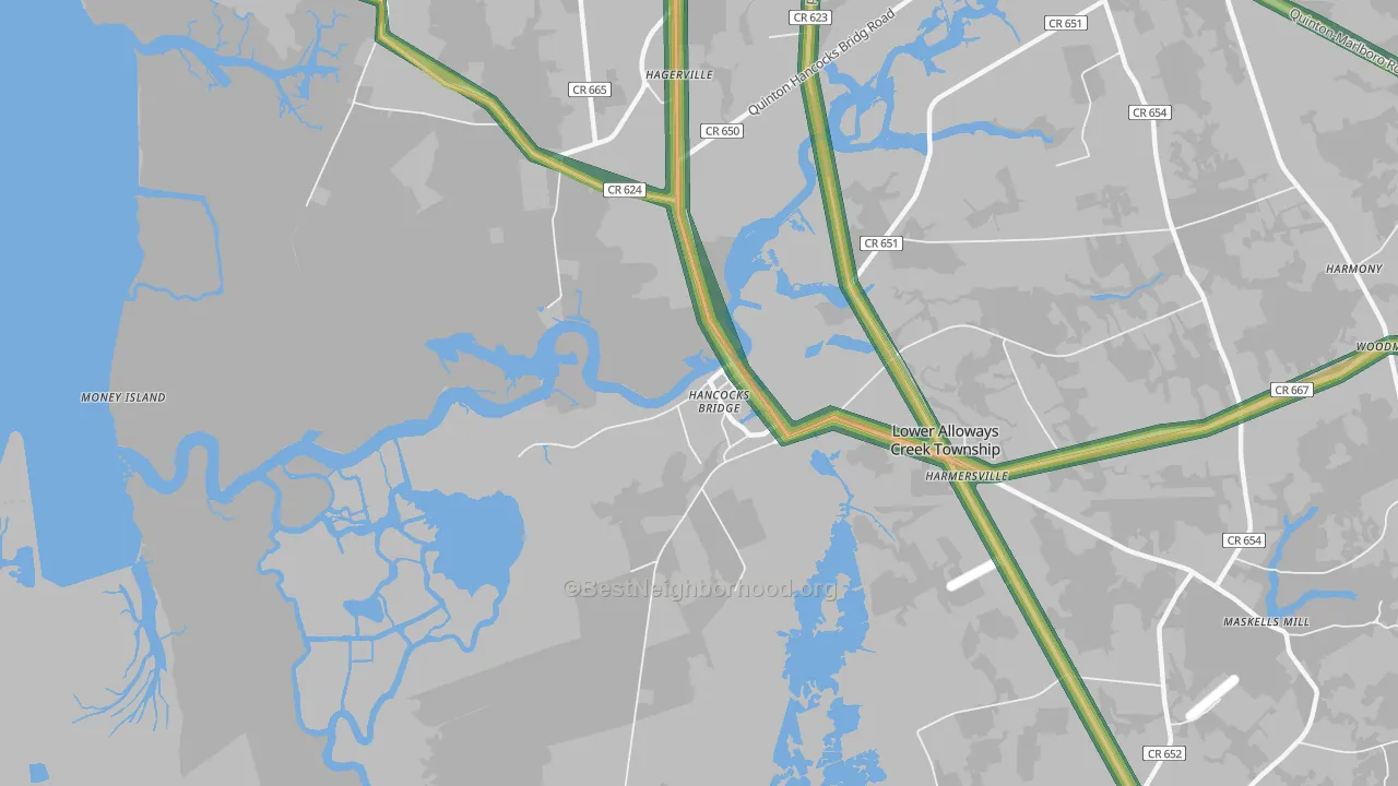 Hancocks Bridge, NJ Map of Noise Levels in Hancocks Bridge