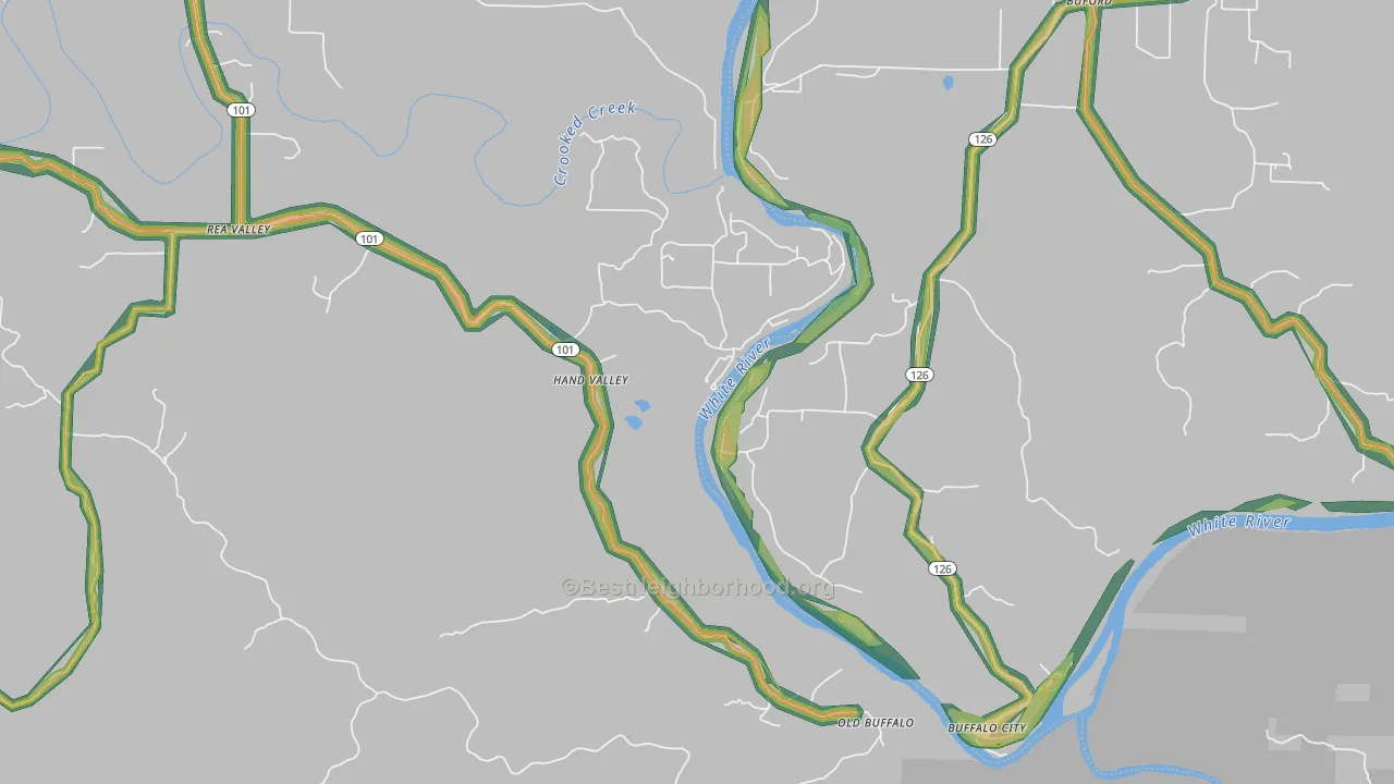 Hand Valley, AR Map of Noise Levels in Hand Valley