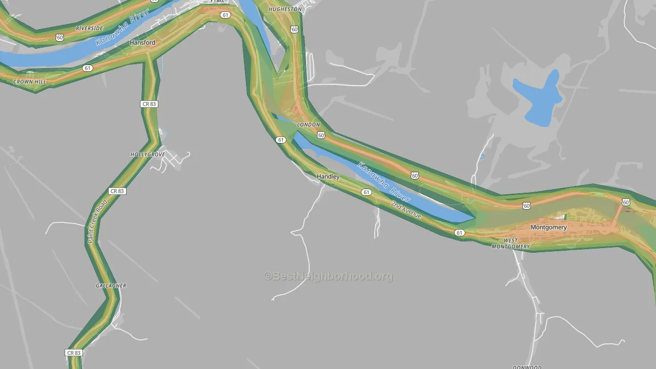 Handley, WV Map of Noise Levels in Handley