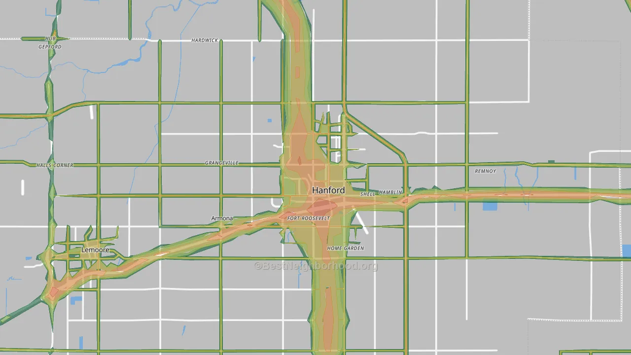 Hanford, CA Map of Noise Levels in Hanford