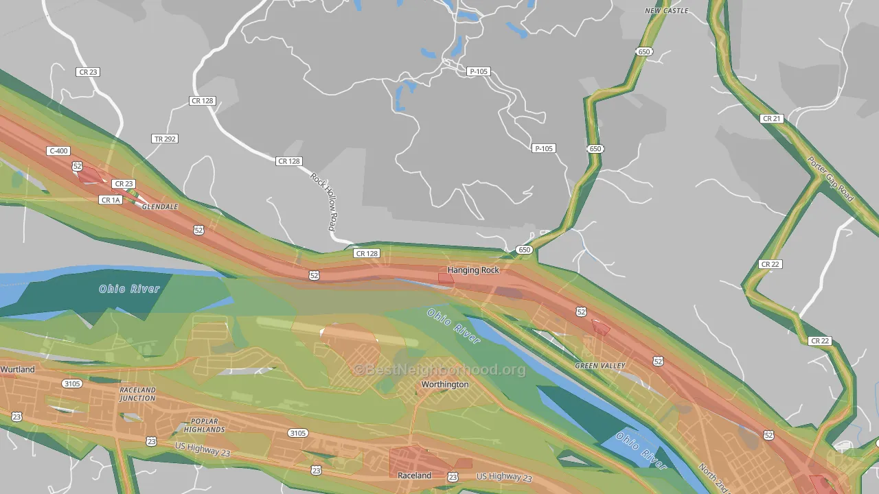 Hanging Rock, OH Map of Noise Levels in Hanging Rock