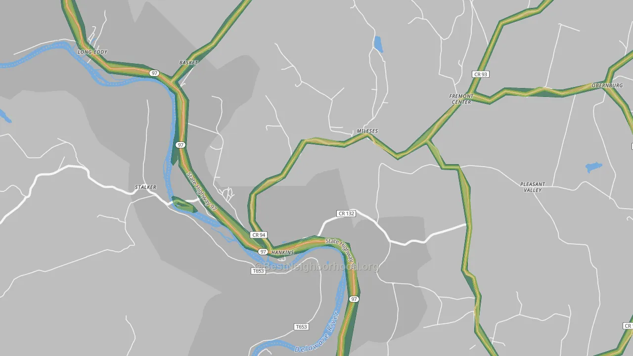 Hankins, NY Map of Noise Levels in Hankins