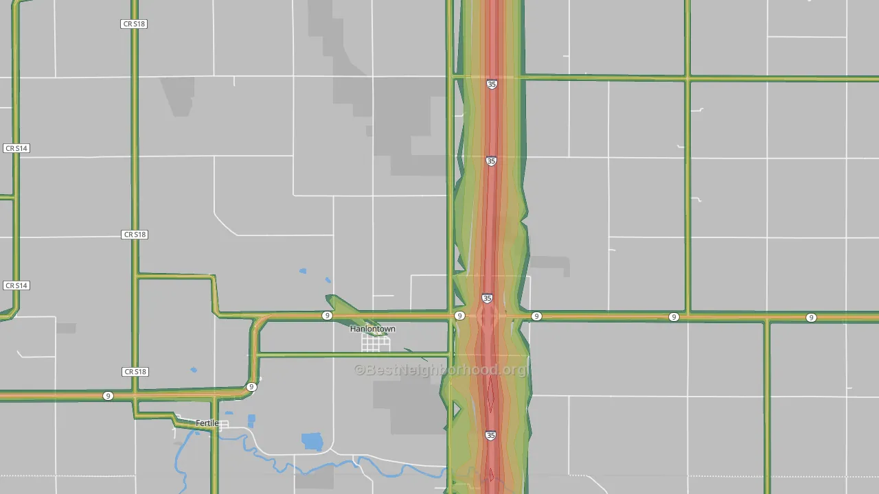 Hanlontown, IA Map of Noise Levels in Hanlontown