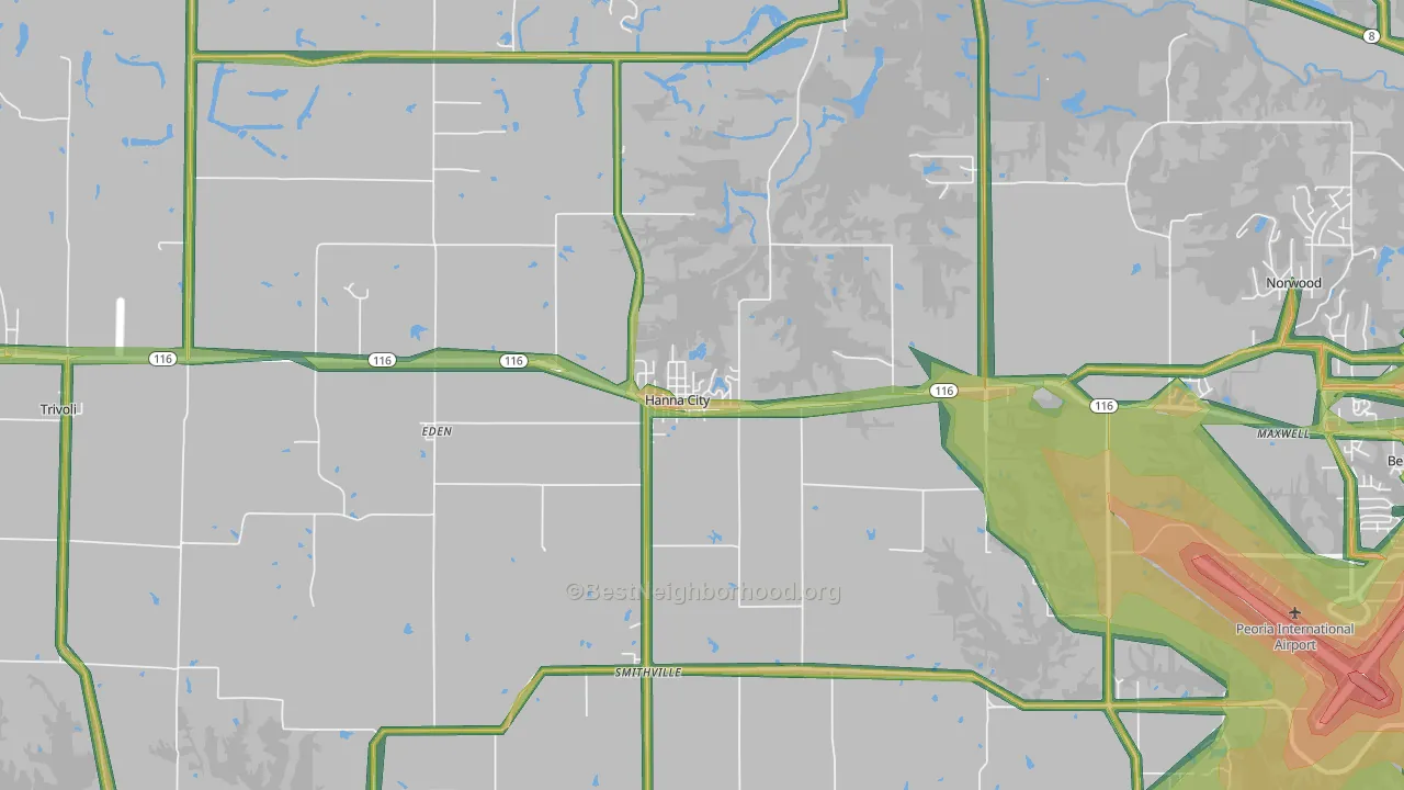 Hanna City, IL Map of Noise Levels in Hanna City