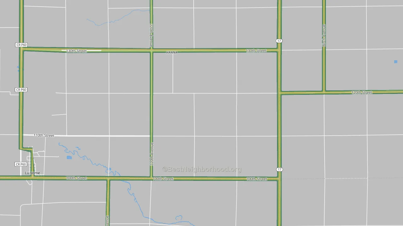 Hanna, IA Map of Noise Levels in Hanna