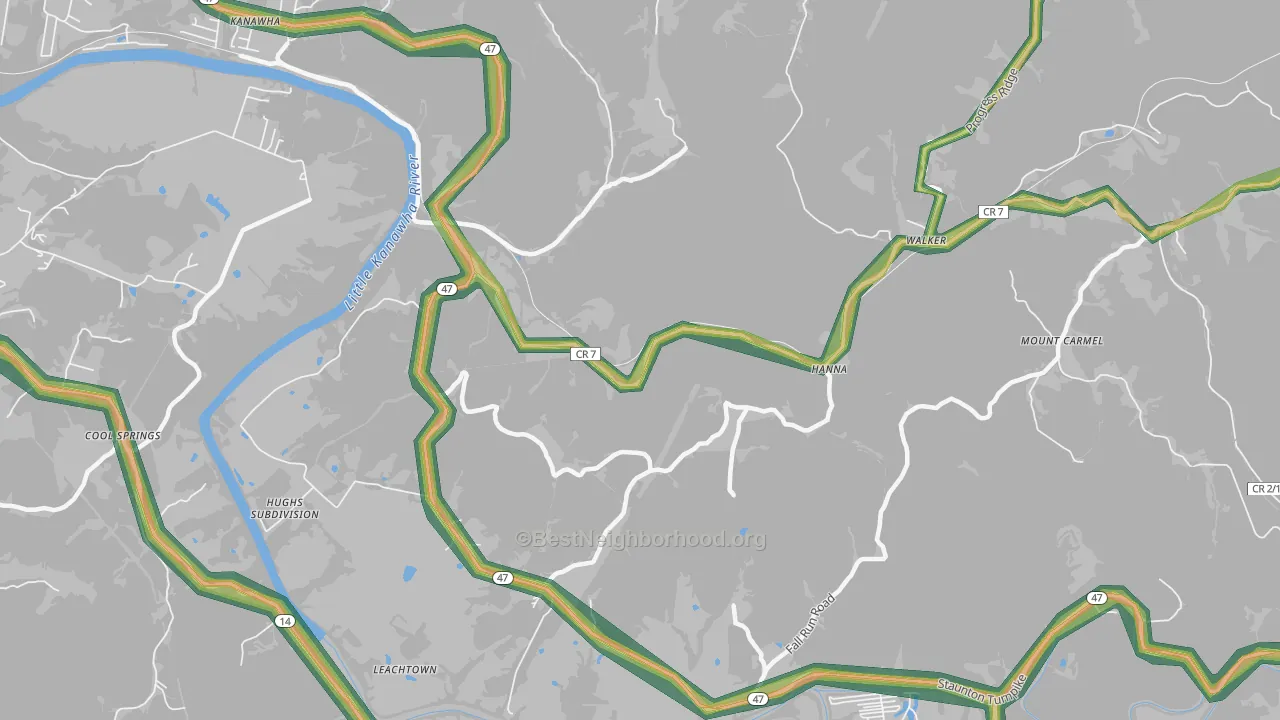 Hanna, WV Map of Noise Levels in Hanna