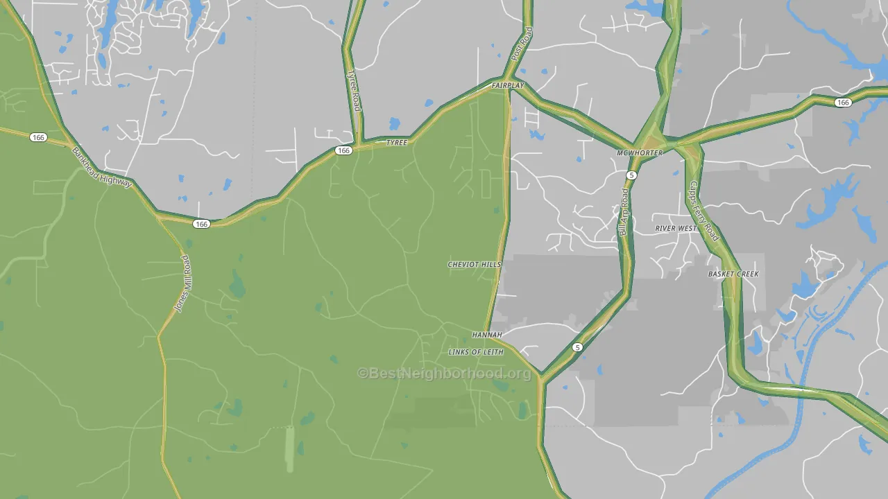 Hannah, GA Map of Noise Levels in Hannah