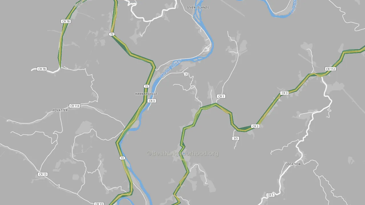 Hannahsville, WV Map of Noise Levels in Hannahsville