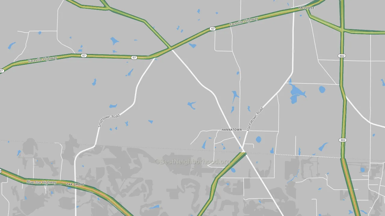 Hannatown, GA Map of Noise Levels in Hannatown