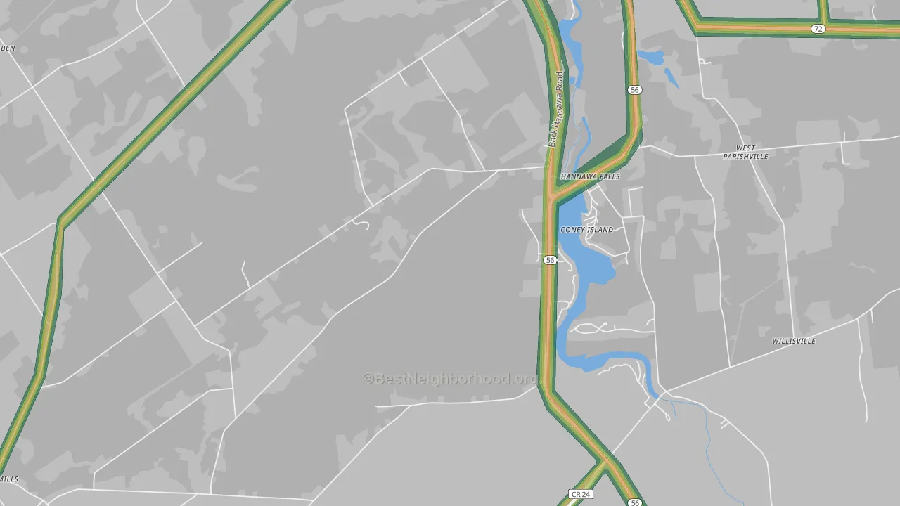 Hannawa Falls, NY Map of Noise Levels in Hannawa Falls