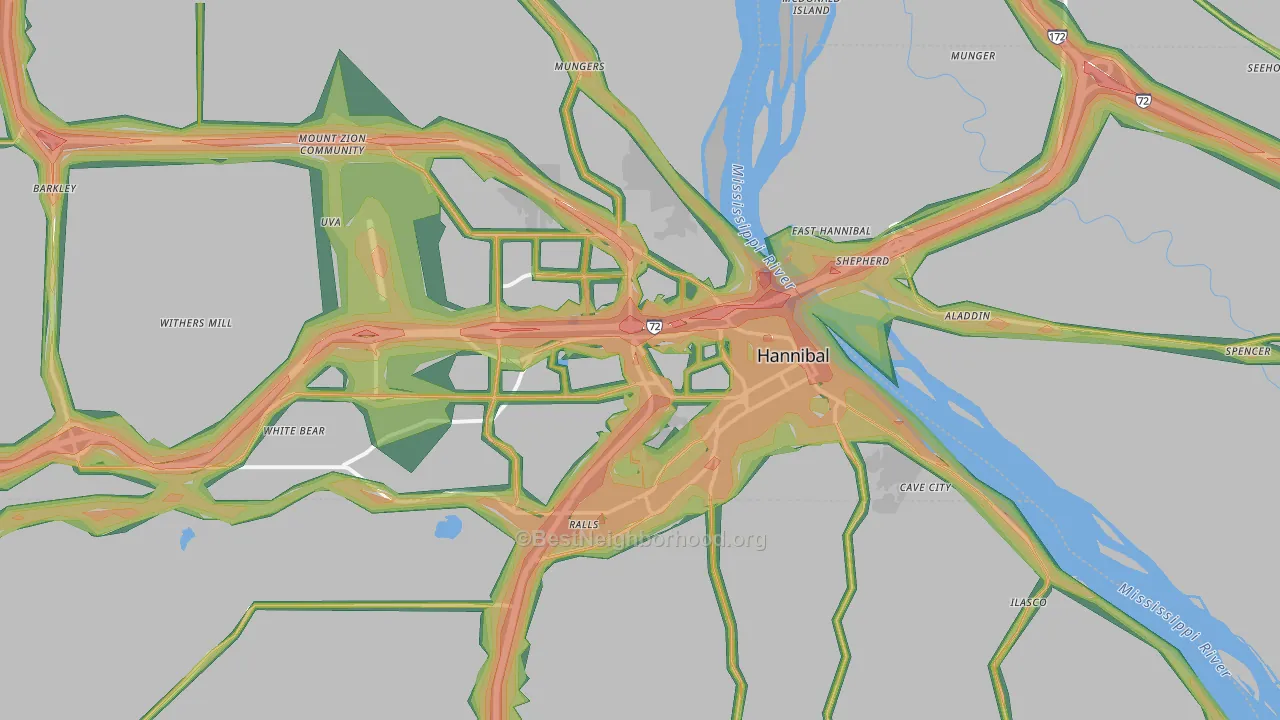 Hannibal, MO Map of Noise Levels in Hannibal