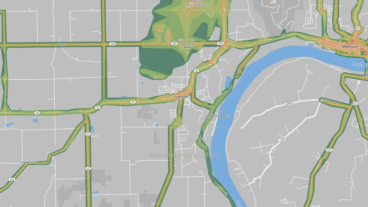 Hanover, IN Map of Noise Levels in Hanover
