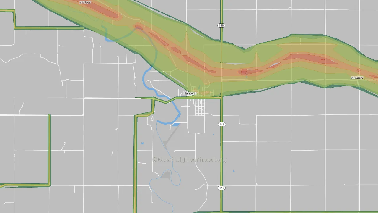 Hanover, KS Map of Noise Levels in Hanover