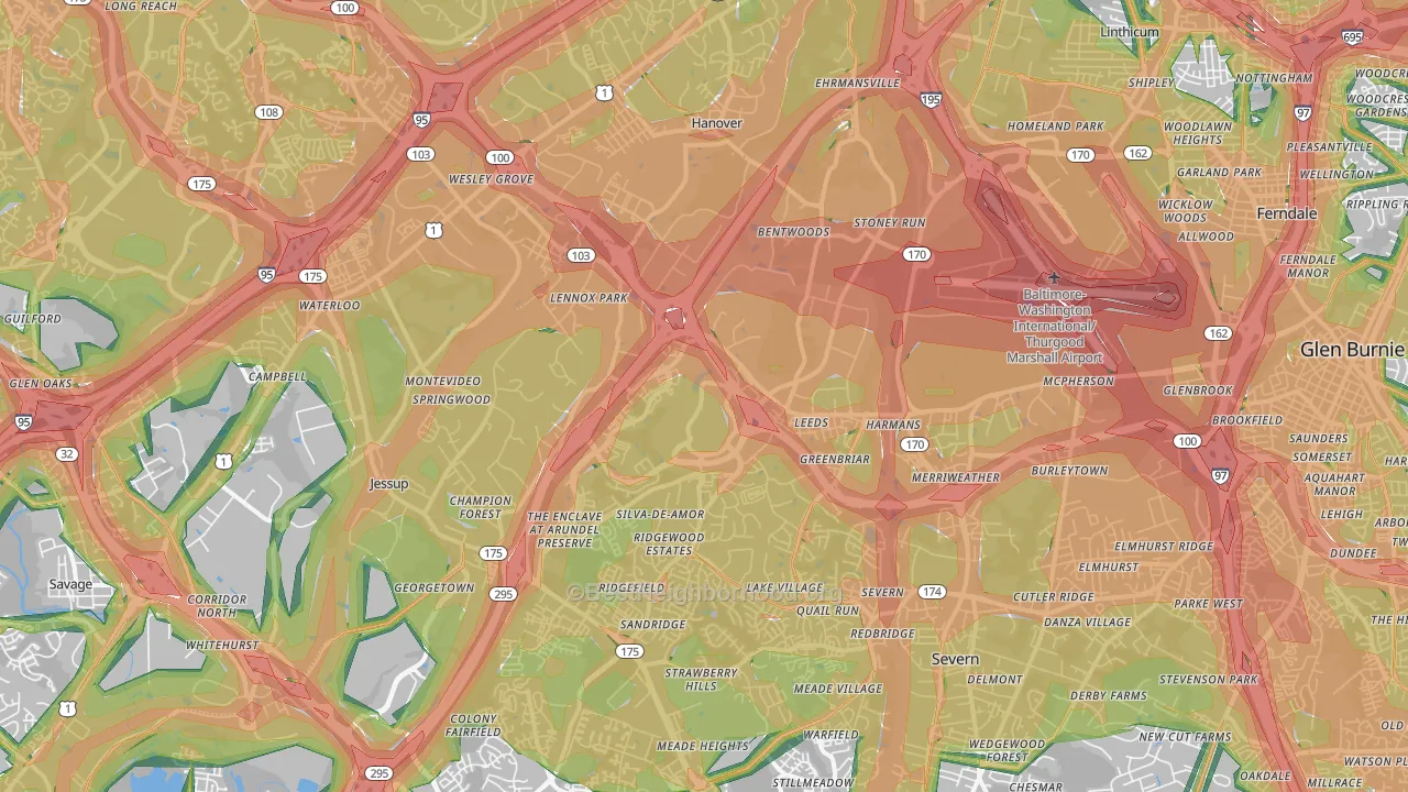 Hanover, MD Map of Noise Levels in Hanover