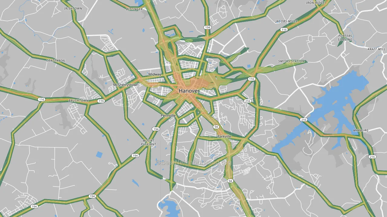 Hanover, PA Map of Noise Levels in Hanover