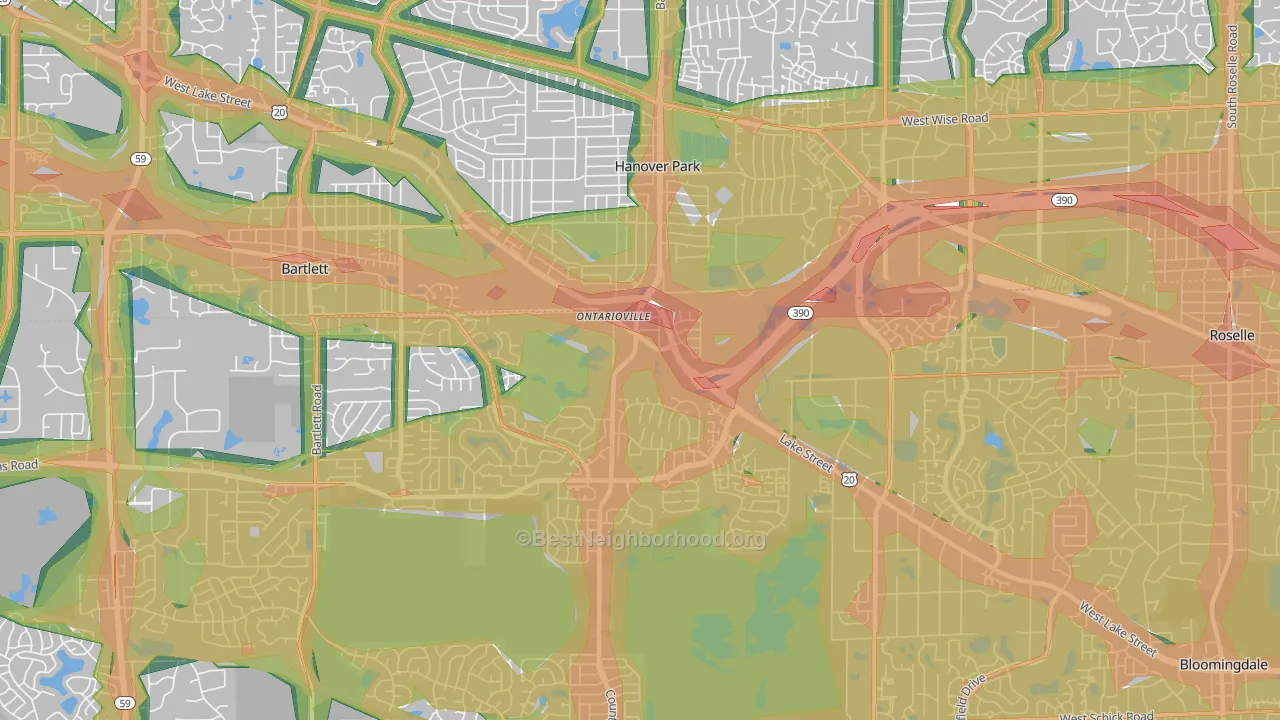 Hanover Park, IL Map of Noise Levels in Hanover Park