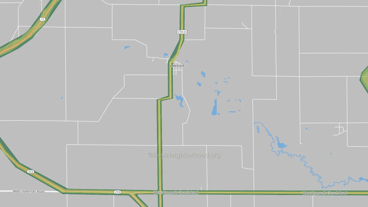 Hanover, WI Map of Noise Levels in Hanover