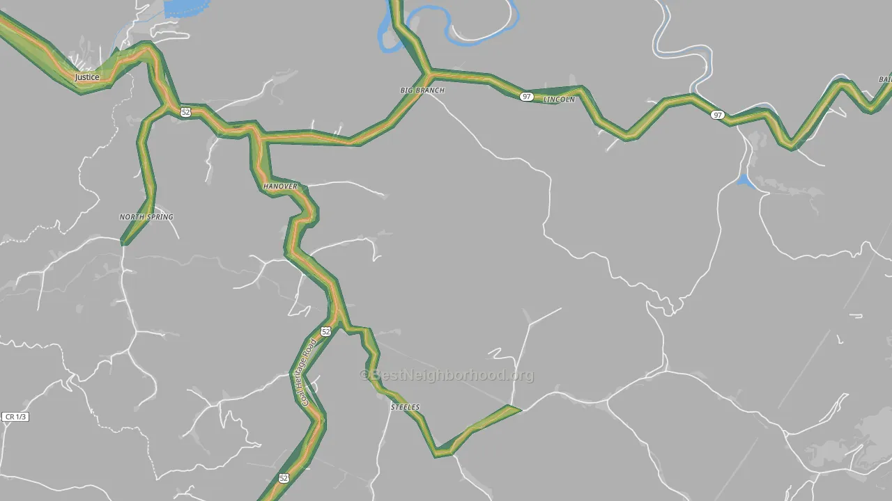 Hanover, WV Map of Noise Levels in Hanover