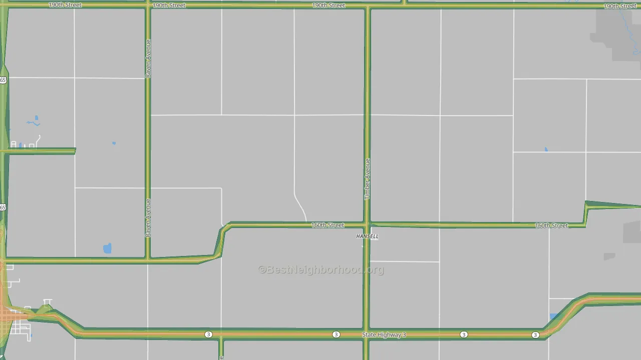Hansell, IA Map of Noise Levels in Hansell