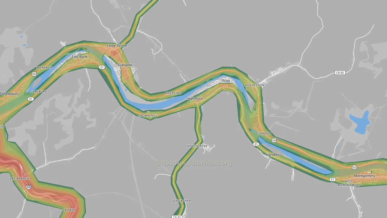 Hansford, WV Map of Noise Levels in Hansford