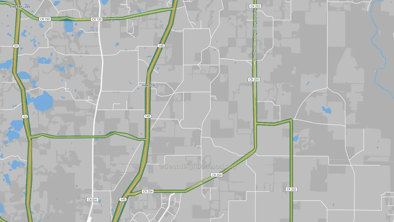 Hanson, FL Map of Noise Levels in Hanson