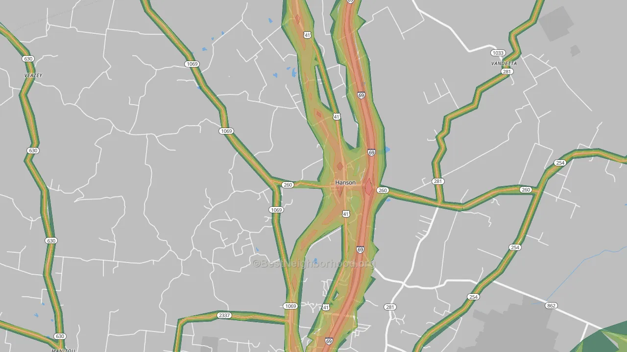 Hanson, KY Map of Noise Levels in Hanson