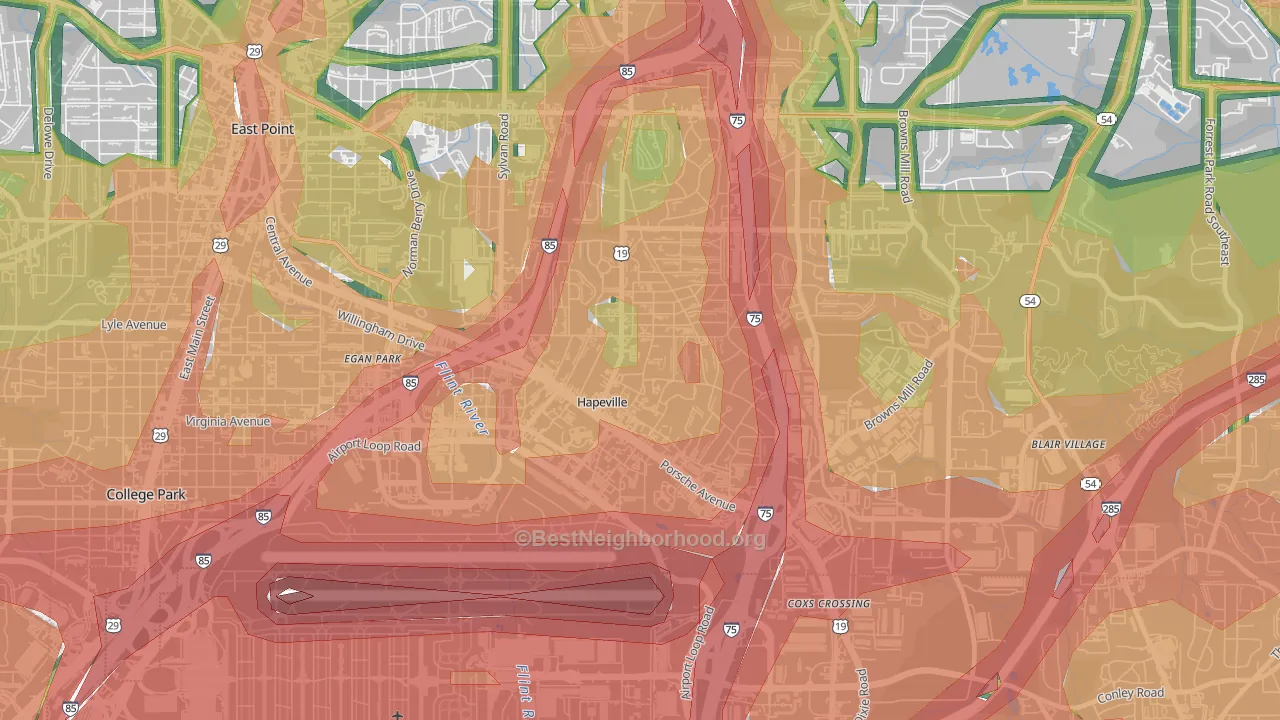 Hapeville, GA Map of Noise Levels in Hapeville