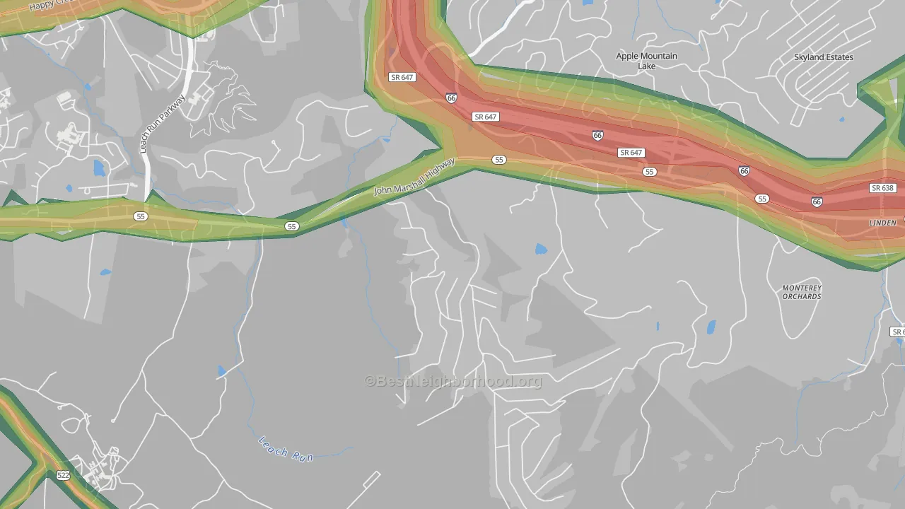 Happy Creek, VA Map of Noise Levels in Happy Creek