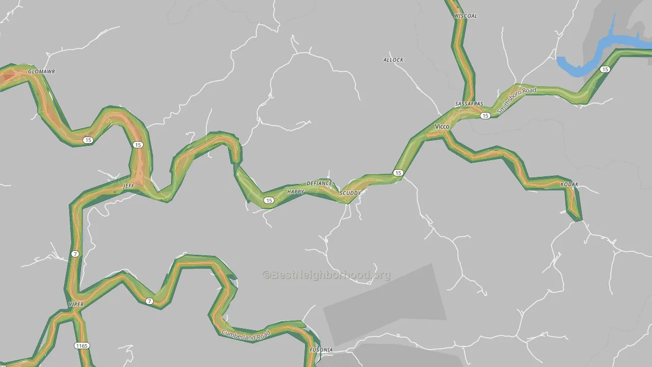 Happy, KY Map of Noise Levels in Happy