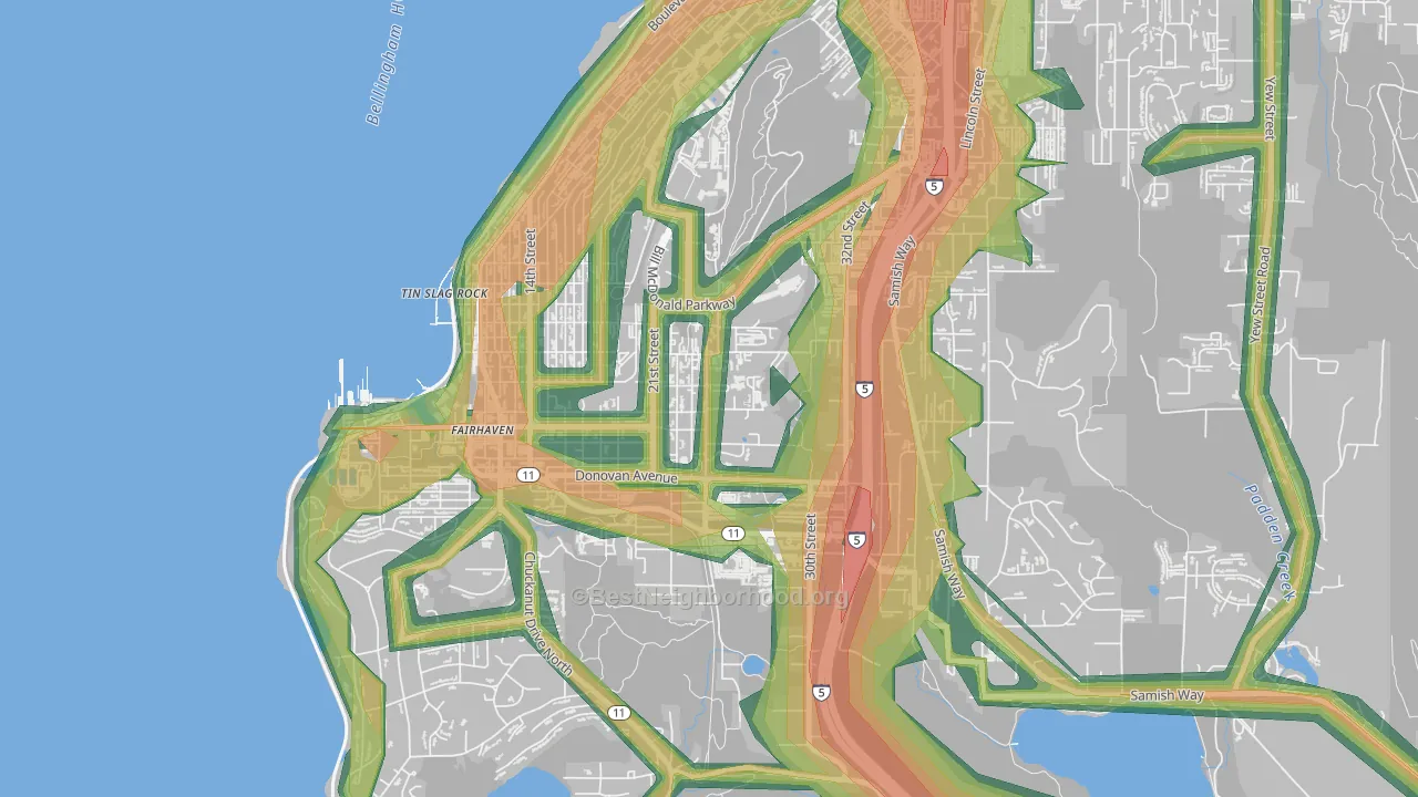 Happy Valley, Bellingham, WA Map of Noise Levels in Happy Valley