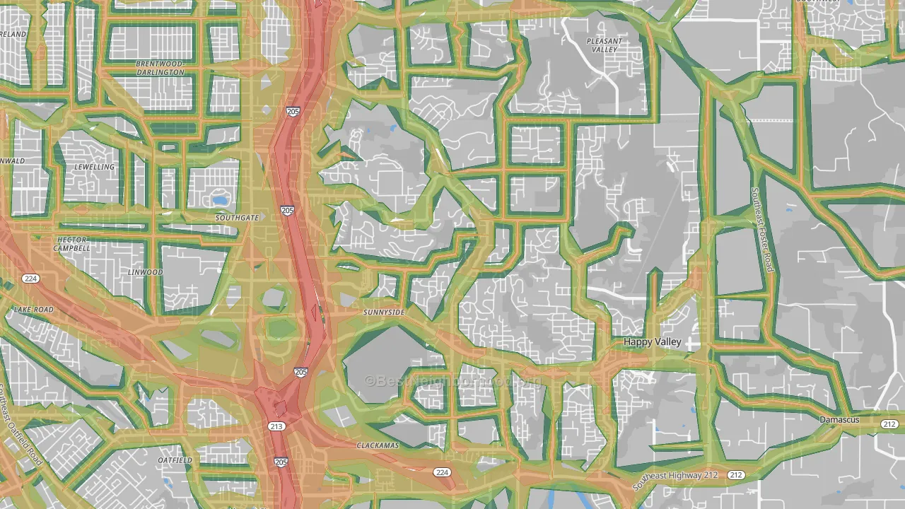 Happy Valley, OR Map of Noise Levels in Happy Valley