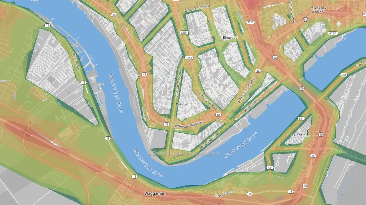 Harahan, LA Map of Noise Levels in Harahan