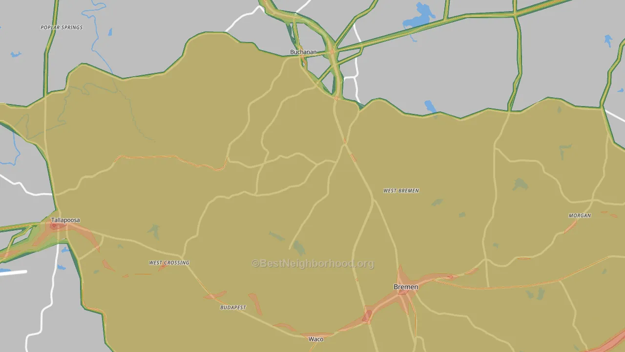 Haralson County, GA Map of Noise Levels in Haralson County