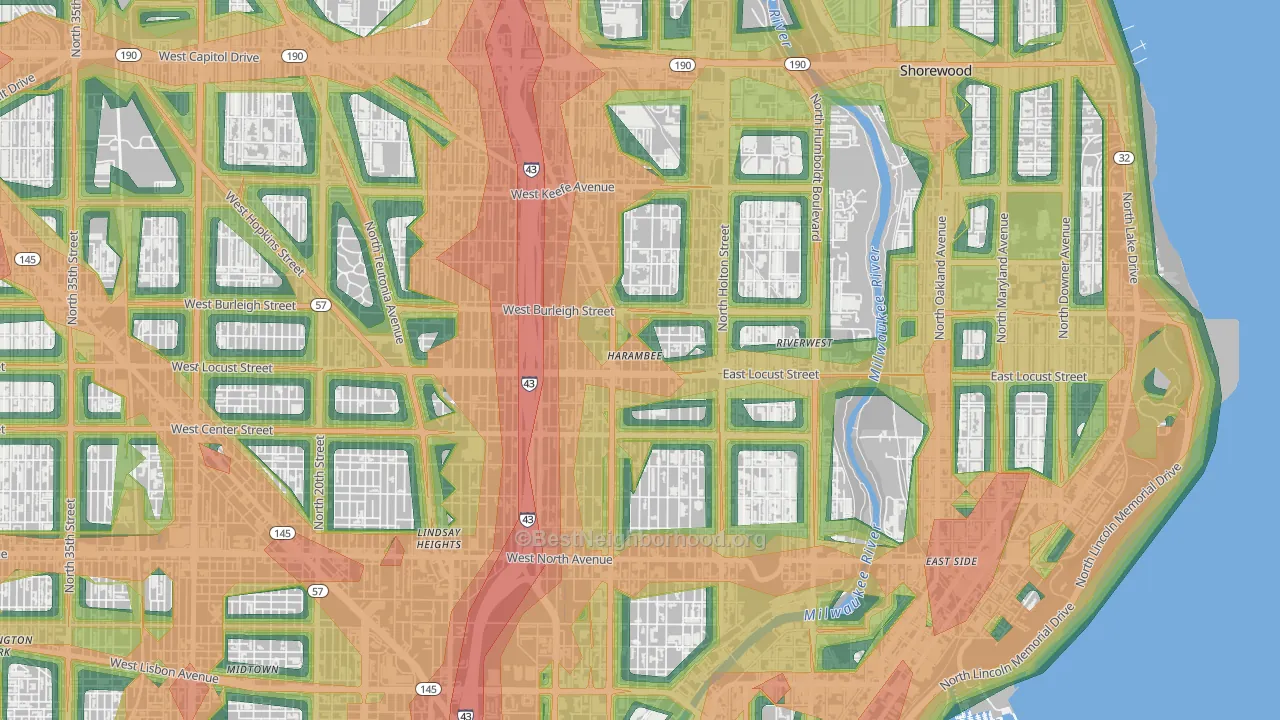 Harambee, Milwaukee, WI Map of Noise Levels in Harambee
