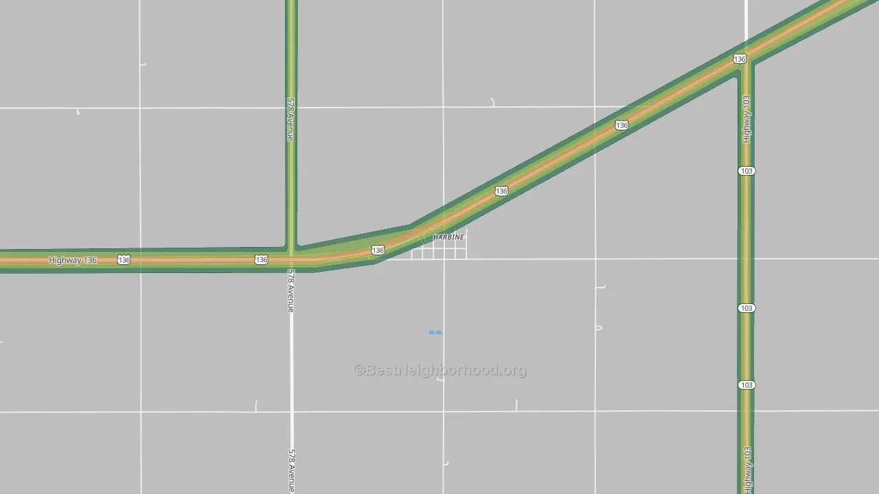 Harbine, NE Map of Noise Levels in Harbine