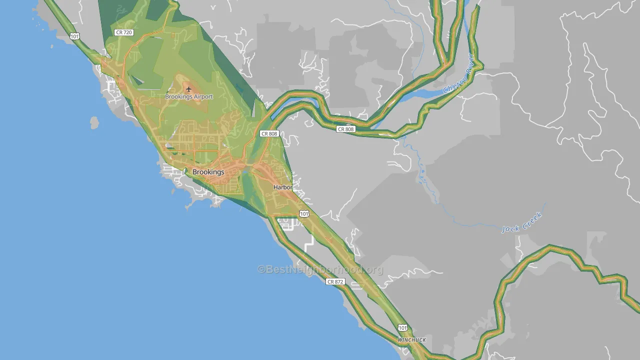Harbor, OR Map of Noise Levels in Harbor