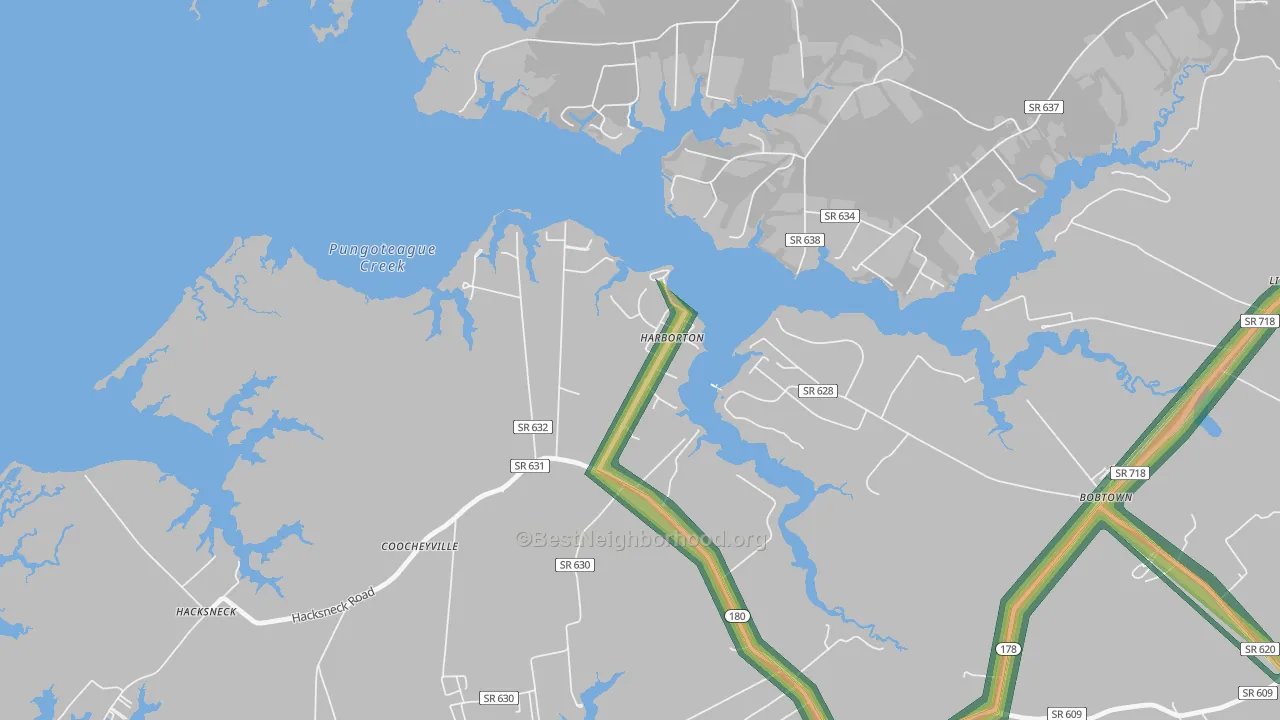 Harborton, VA Map of Noise Levels in Harborton
