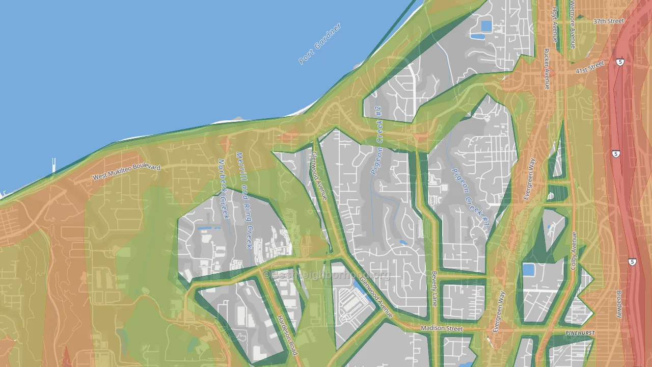 Harborview-Seahurst-Glenhaven, Everett, WA Map of Noise Levels in Harborview-Seahurst-Glenhaven