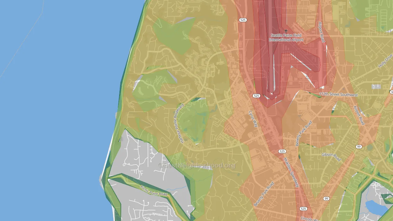 Harbour Pointe, Mukilteo, WA Map of Noise Levels in Harbour Pointe