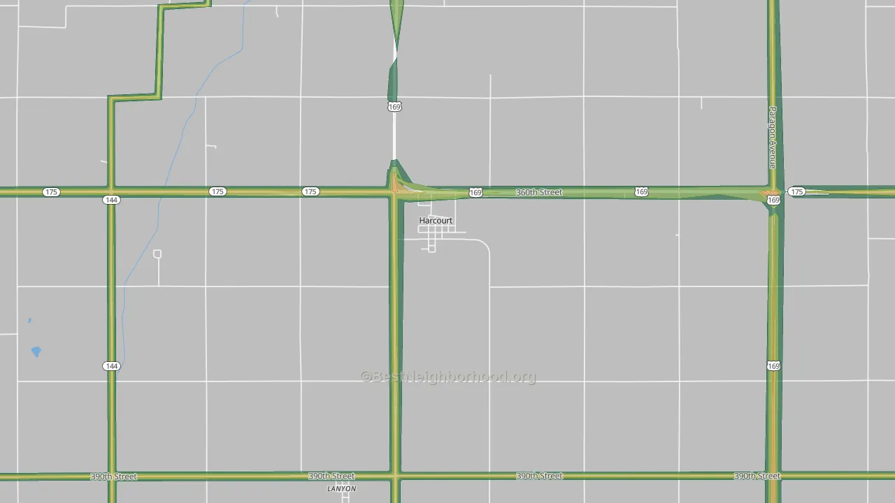 Harcourt, IA Map of Noise Levels in Harcourt