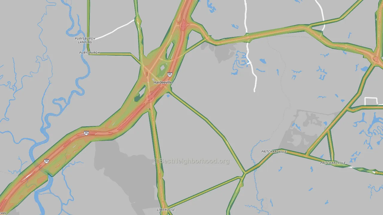 Hardeeville, SC Map of Noise Levels in Hardeeville