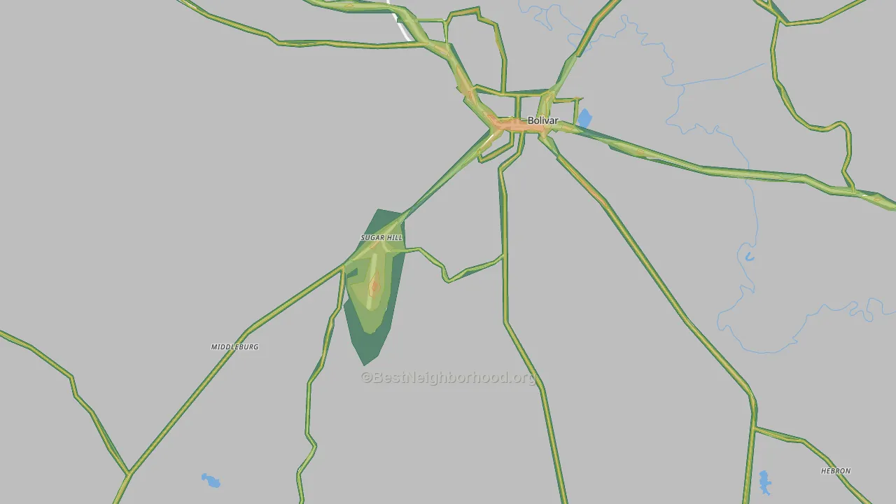 Hardeman County, TN Map of Noise Levels in Hardeman County