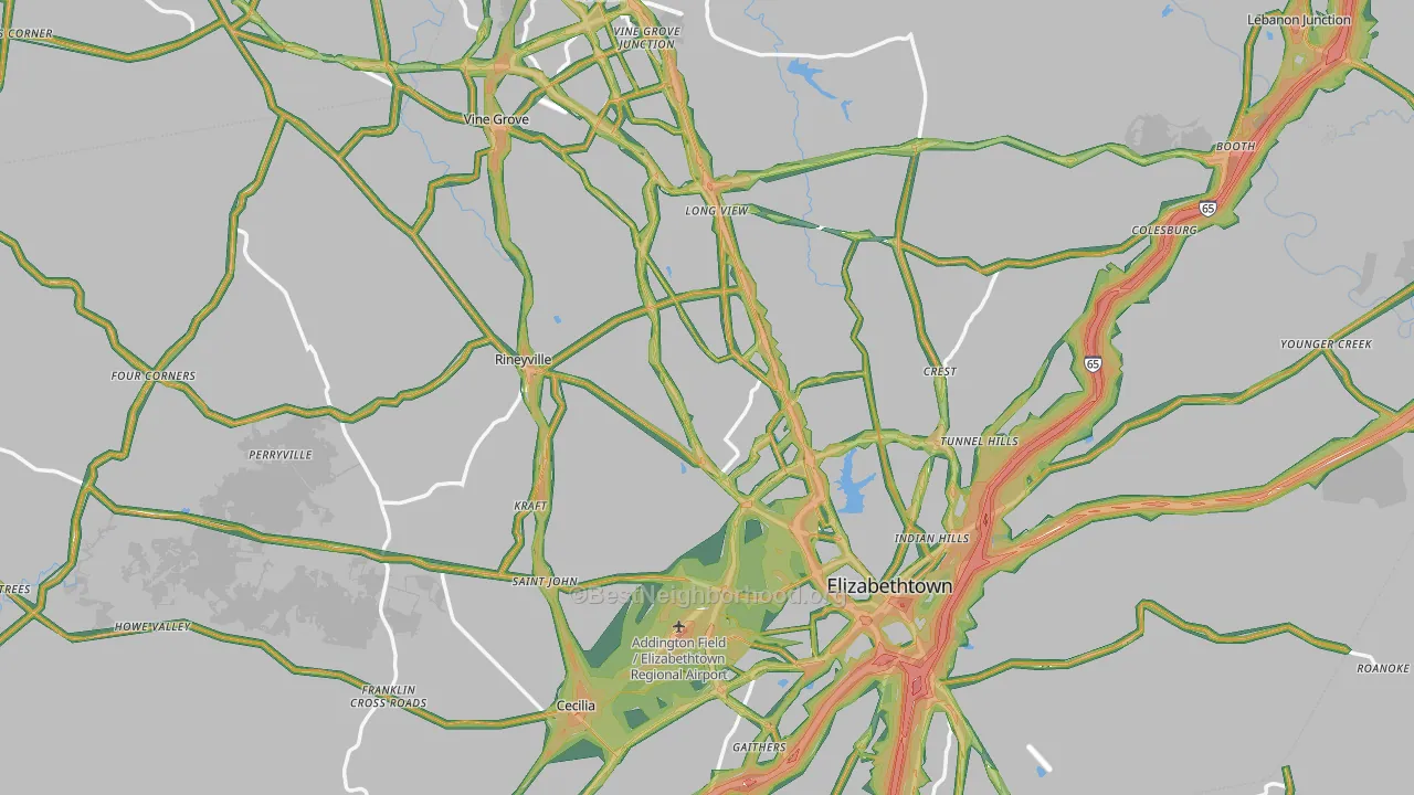 Hardin County, KY Map of Noise Levels in Hardin County